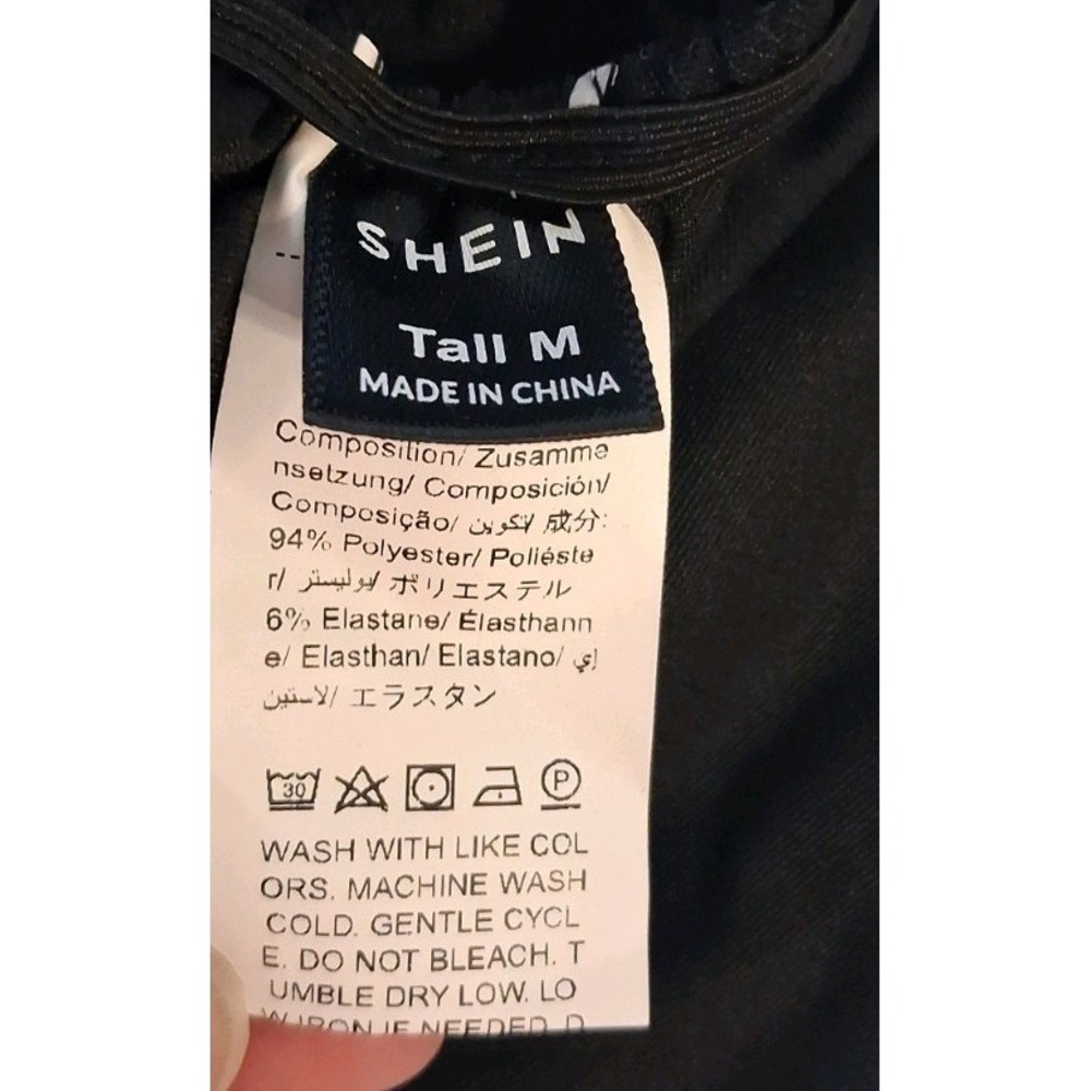 SHEIN Tall Med Contrast Mesh Lantern Sleeve Ruched Bodycon Dress - Picture 5 of 6